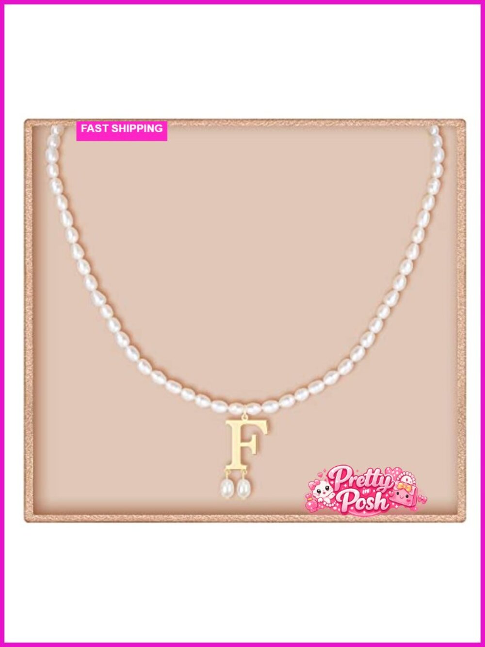Freshwater Pearl Initial Necklace 925 Sterling Silver Gold A-Z Choker